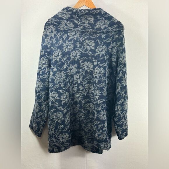 Ellen Tracy Cowl Neck Sweater Coat Blue Floral Size 1X (US) 40 (UK) - Picture 3 of 5